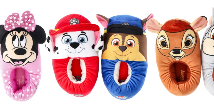 paw patrol, bambi, and minnie kids slippers