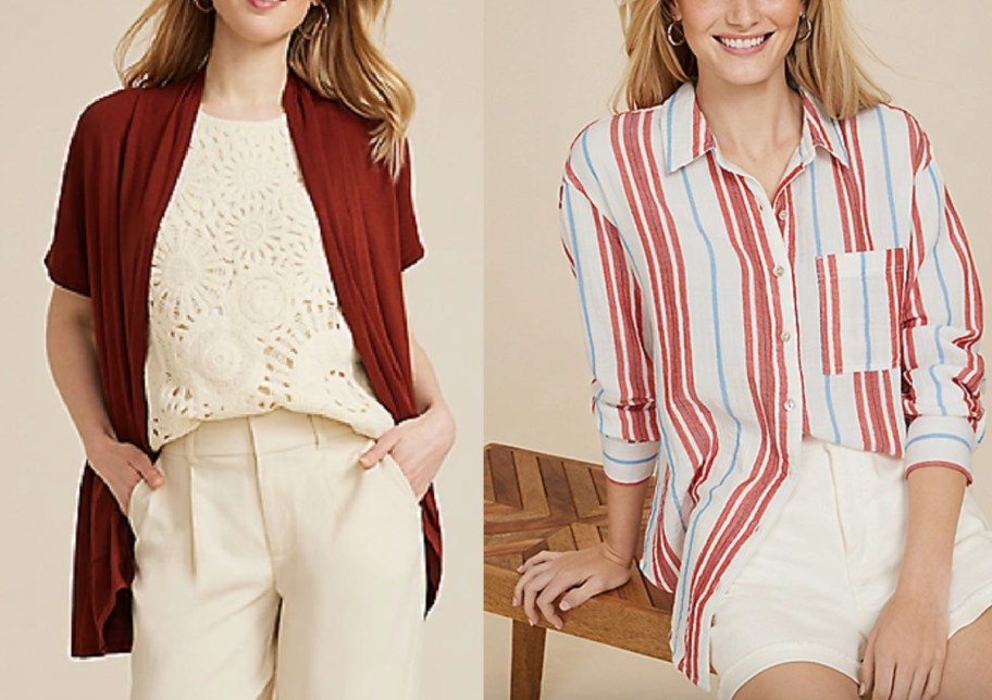 women wearing cardigan and button up shirt