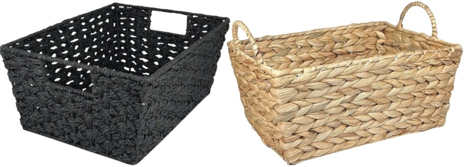 black paper basket and rectangle woven basket