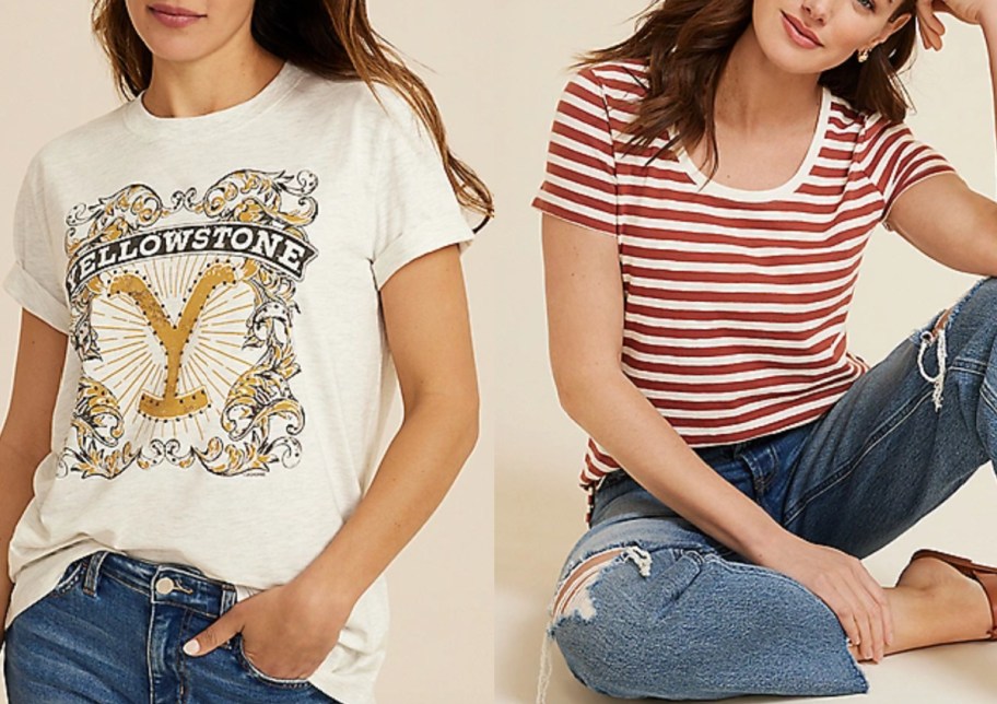 yelllow stone graphic Tshirt and striped tee