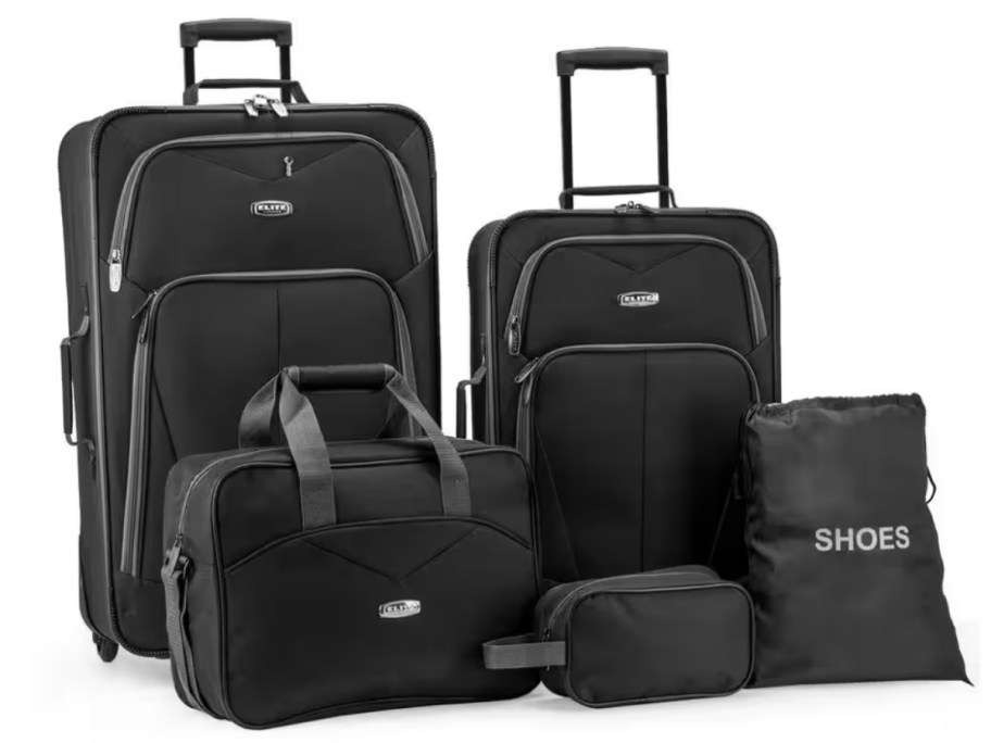 blacj 5 piece soft sided luggage set