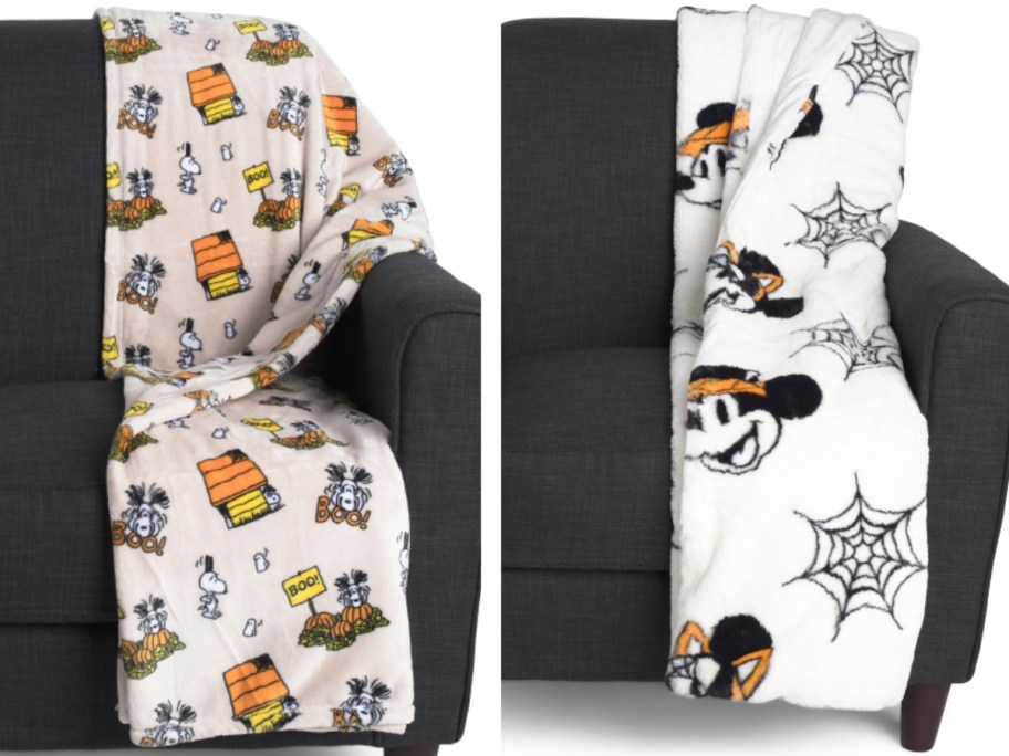 Snoopy Great Pumpkin and Disney Mickey Halloween throws