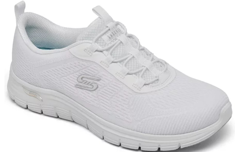 women's solid white Skechers athletic shoe