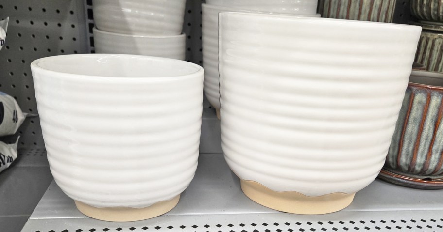 white planters on store shelf