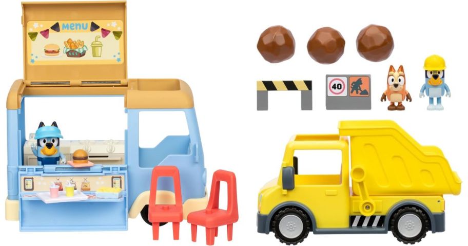 Bluey plastic playsets food truck and dump truck