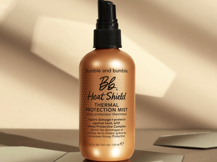 gold bottle of Bumble and Bumble Heat Shield Thermal Protection Hair Mist