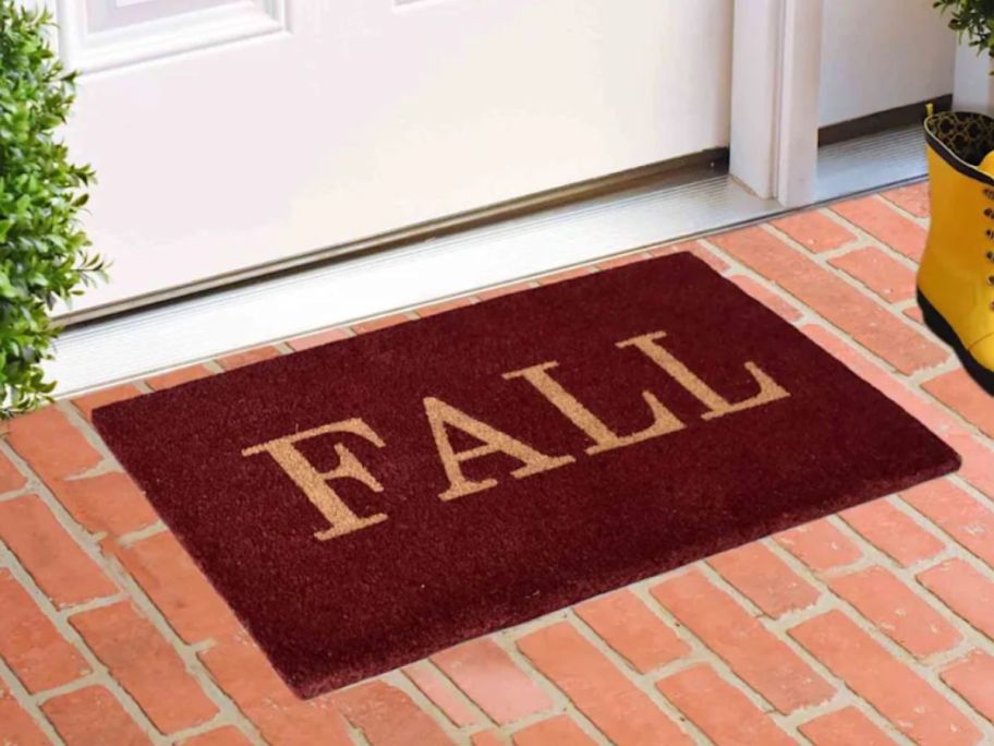 Burgundy Fall Coir Mat 18 x 30 at doorstep