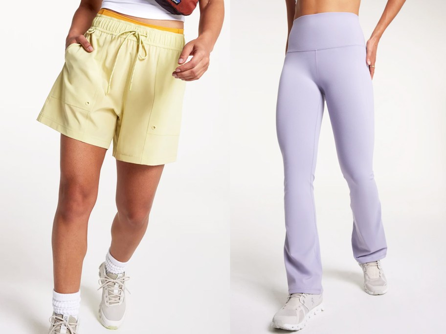 women in yellow shorts and purple flare pants