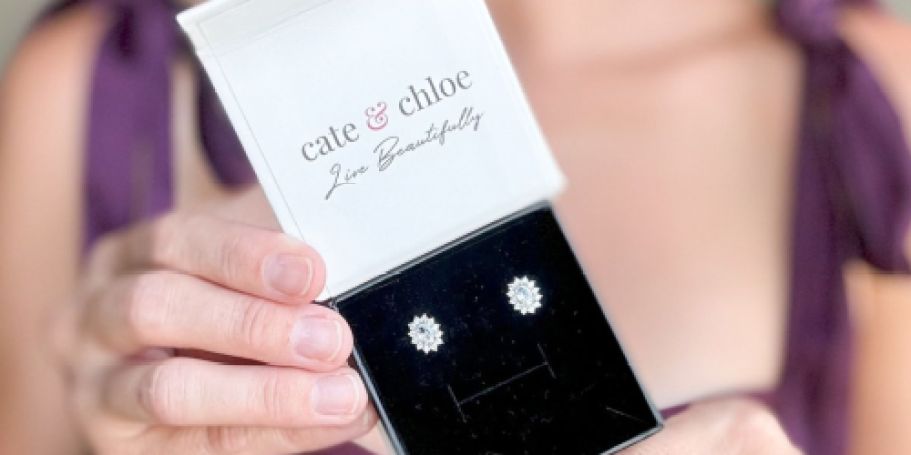 Cate & Chloe White Gold Plated CZ Stud Earrings $18 Shipped (Regularly $150)