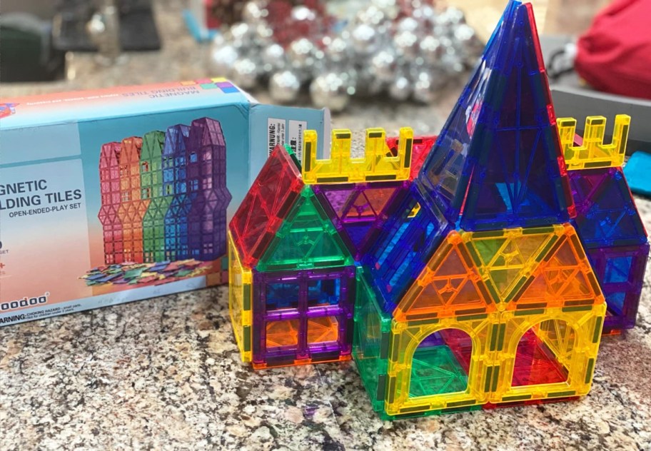 building made from colorful magnetic tiles