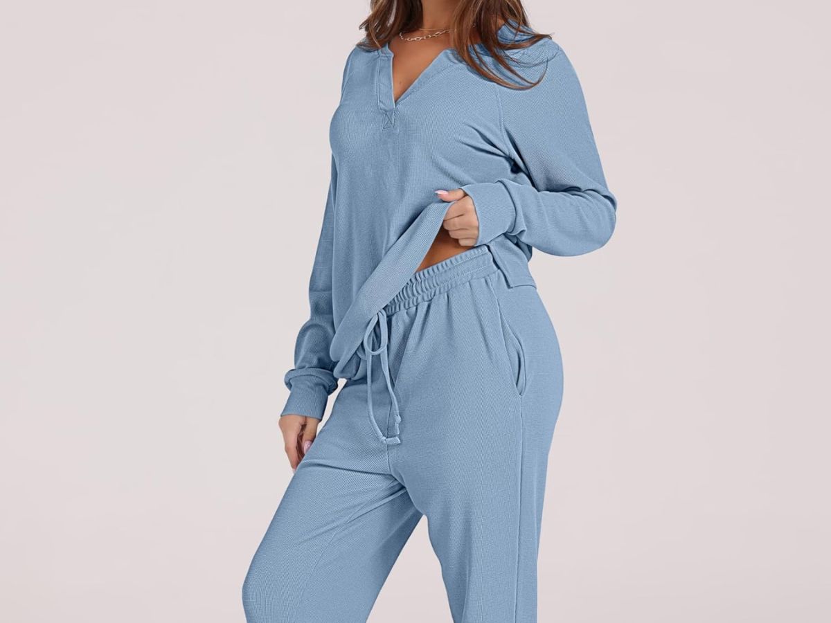 Eyelet Knit Lounge Set Soft Stretch Fabric
