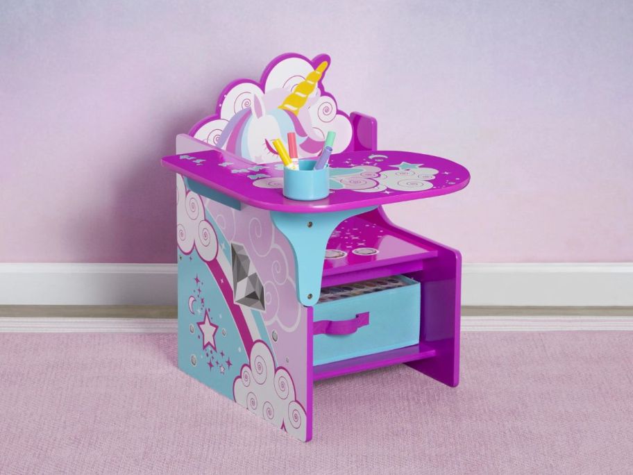 Delta Children Store Unicorn Chair Desk w/ Storage Bin in room