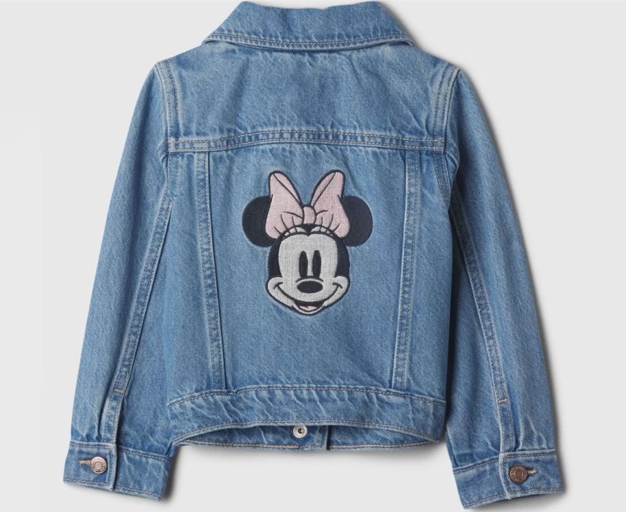 gap denim jacket with minnie mouse embroidered on the back