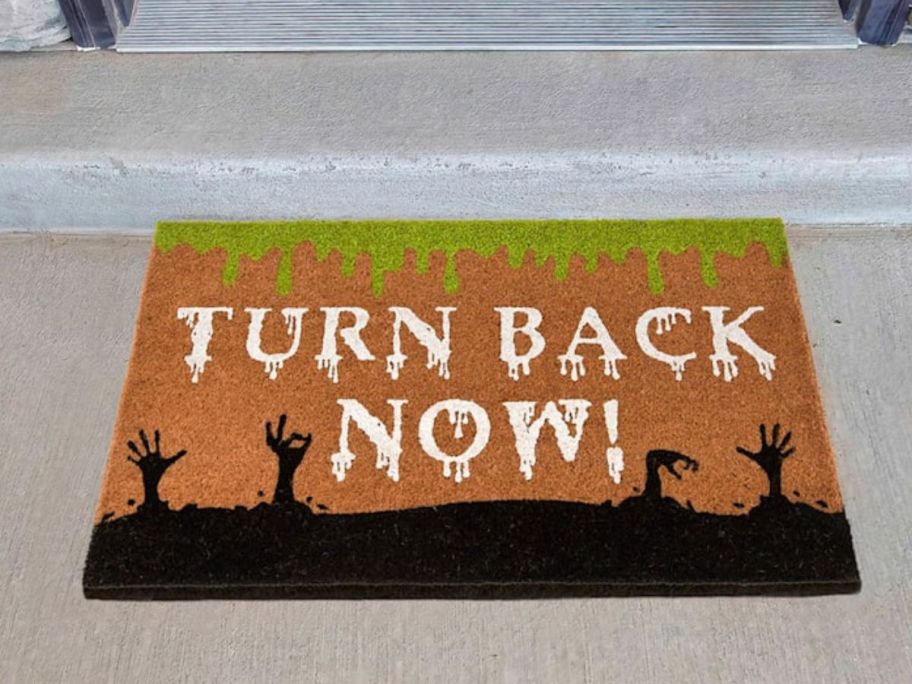 Glow in the Dark Turn Back Now Halloween Coir Mat 18 x 30 at doorstep