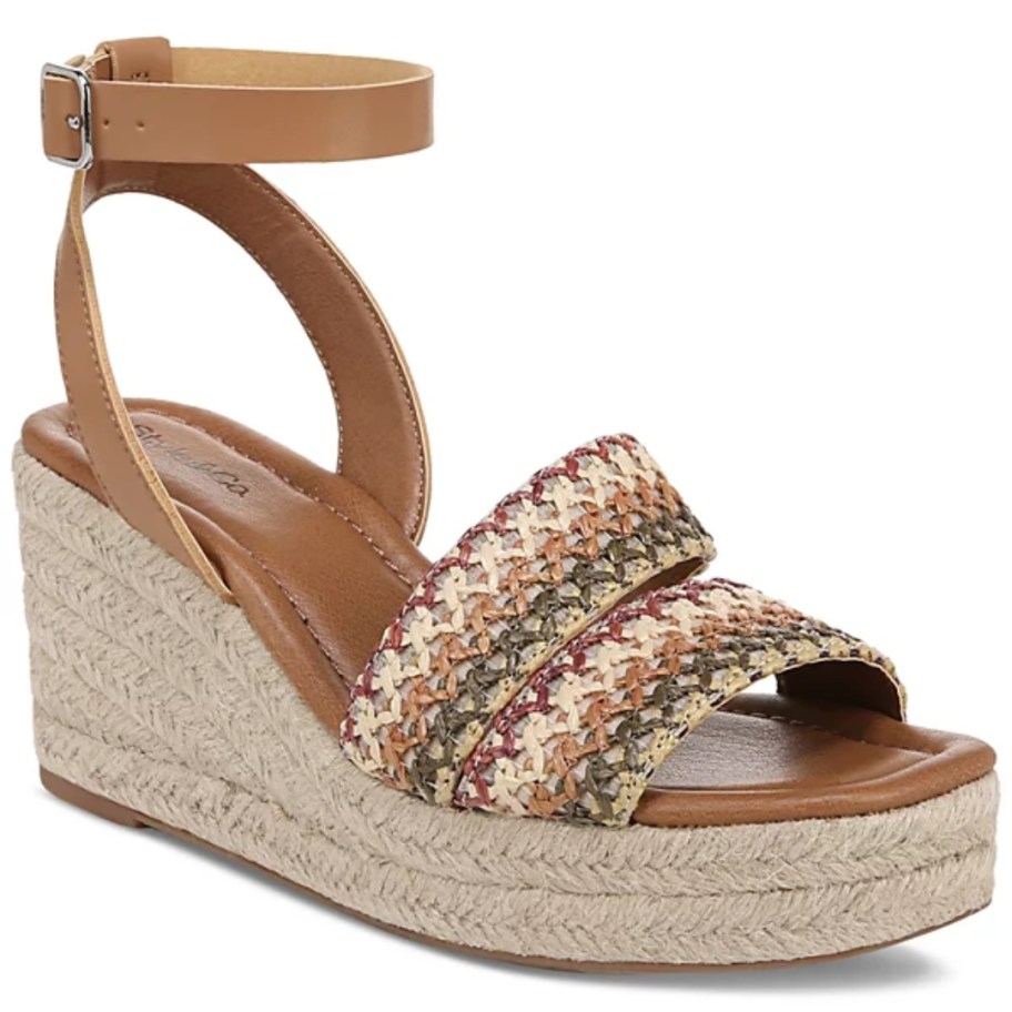 women's tan wedge strappy sandal