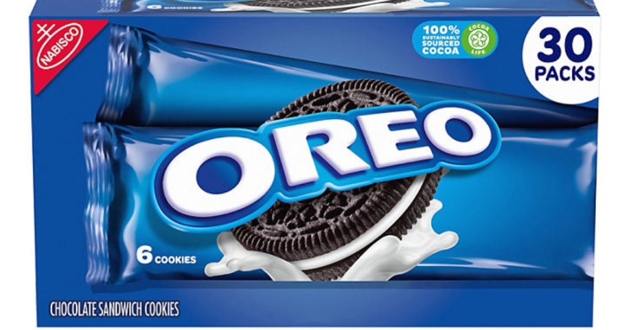 Large blue box containing Oreo cookie snack packs
