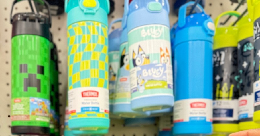 Thermos Funtainer water bottles on display at Target
