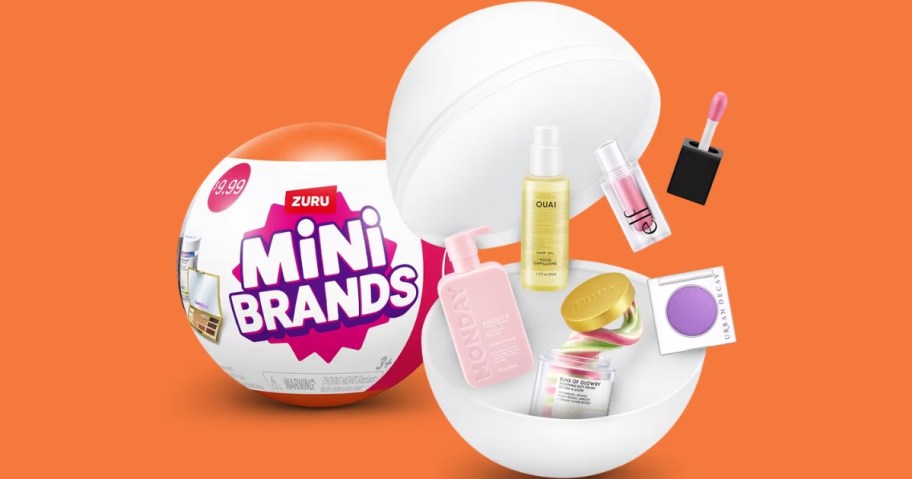 ULTA Beauty Mini Brands ball closed and one open showing mini beauty products