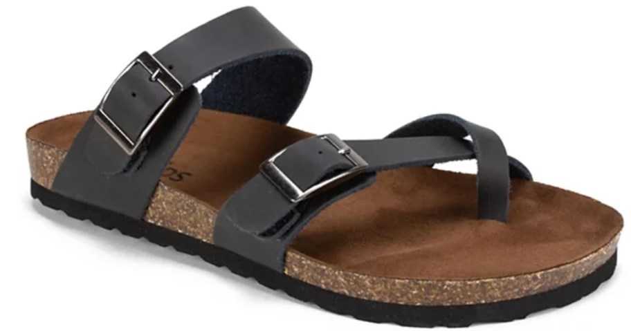 women's black double strap footbed sandal