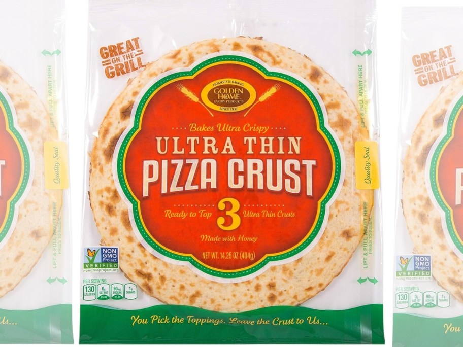 packs of Golden Home Bakery Products Ultra Thin Pizza Crusts