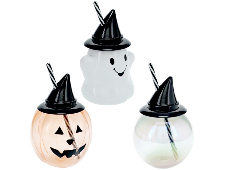 Halloween Icon Plastic Canteen Sippers with Straws