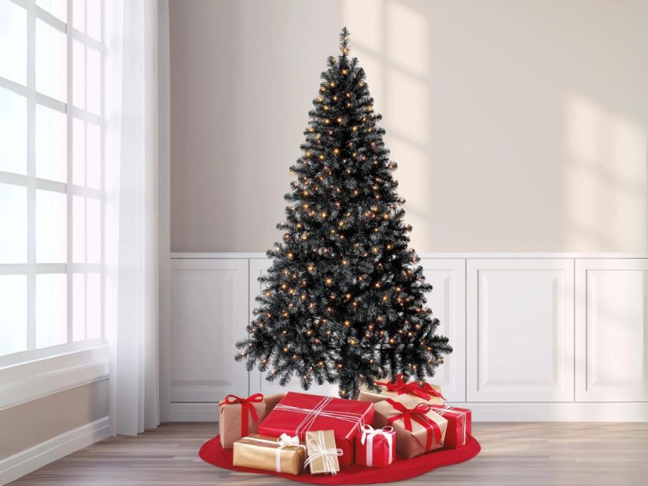 Holiday Time 6.5' Pre-Lit Madison Pine Artificial Christmas Tree in black