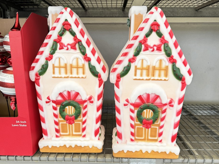 gingerbread house blow molds on store shelf