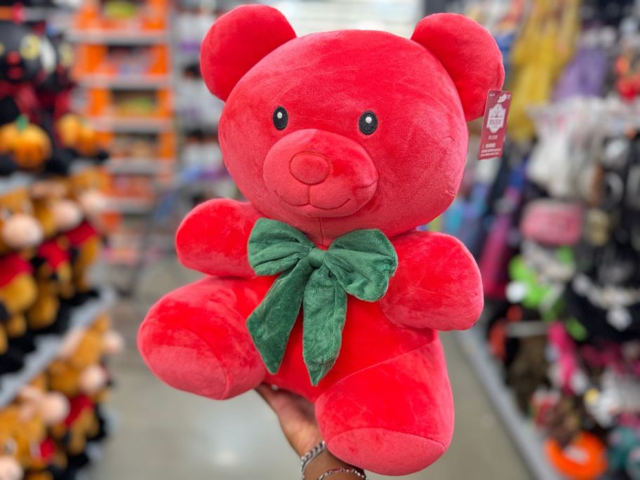 Holiday Time Red Gummy Bear Plush in hand in store