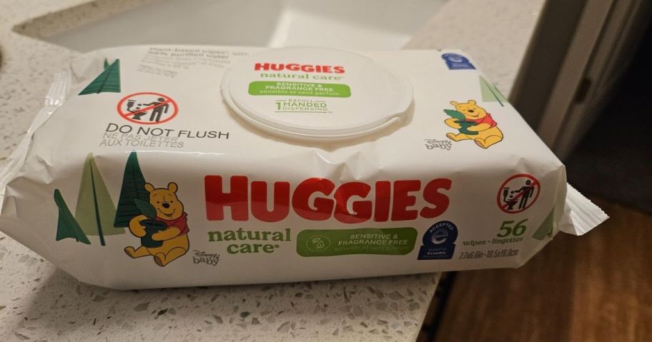 huggies wipes flip-top on bathroom counter