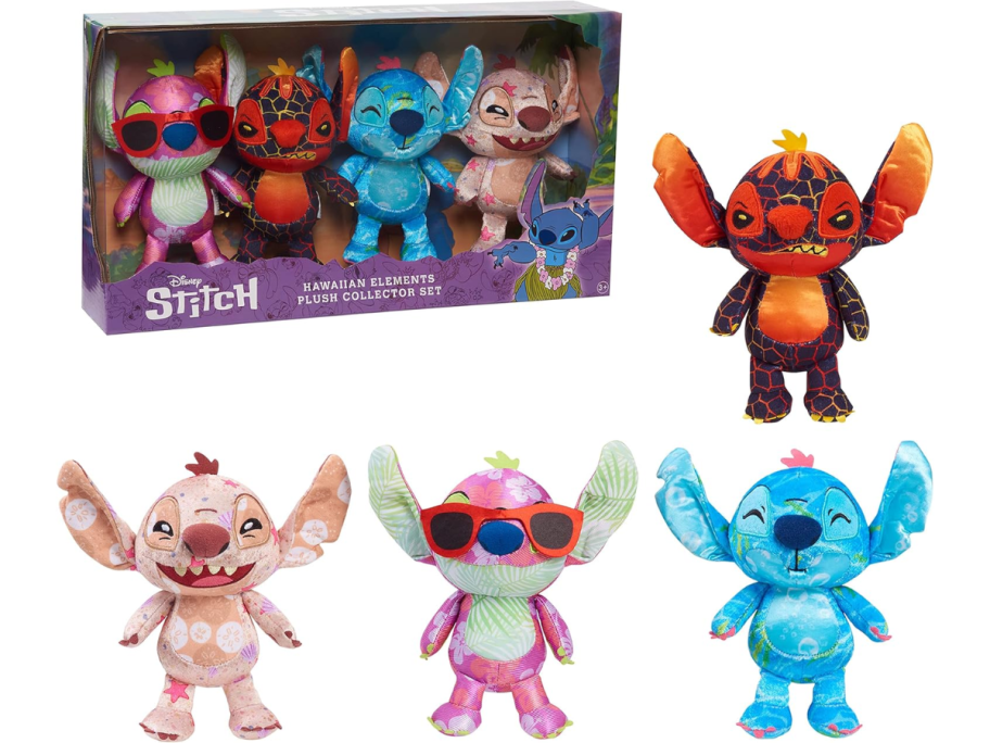 Just Play STITCH Disney Hawaiian Elements Plush Stuffed Animals Collector Set