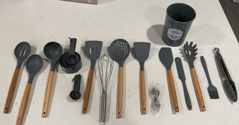 Kitchen Utensil 23-Piece Set spread out on counter