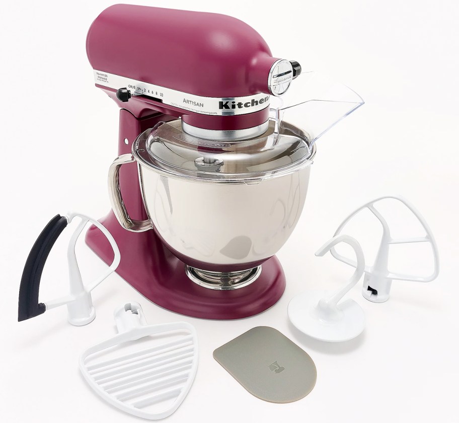 purple kitchenaid mixer with attachments