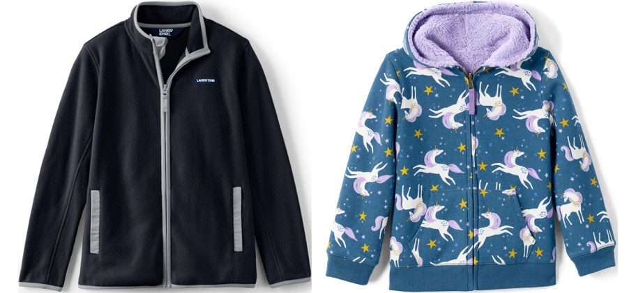 solid black and unicorn print fleece jackets