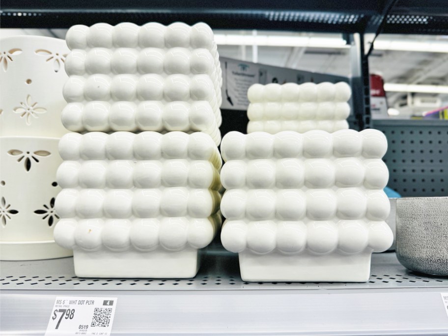 white square bubble planters on store shelf