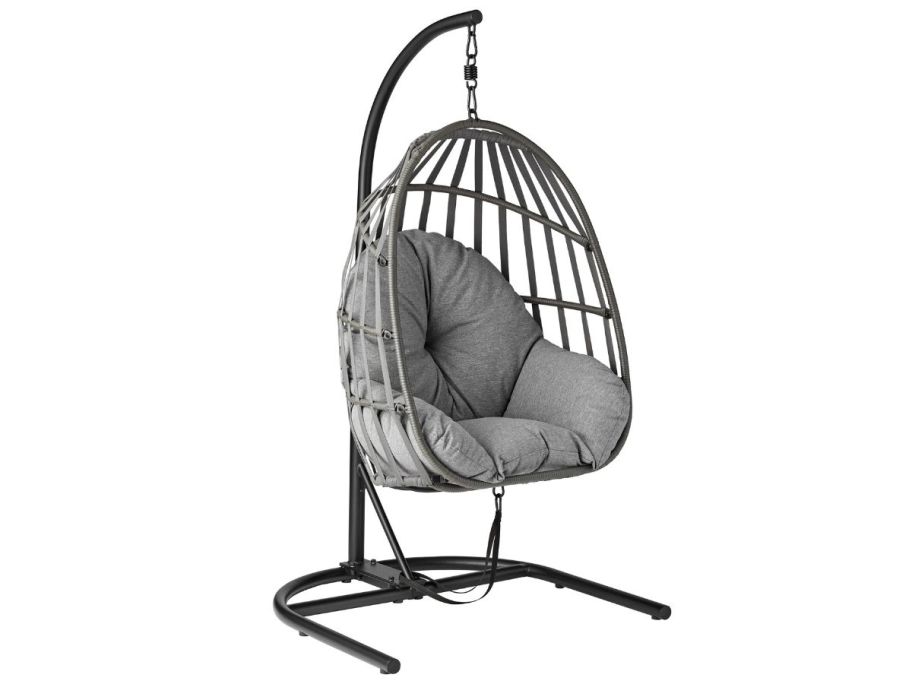 Mainstays Wicker Outdoor Hanging Egg Chair with Cushion & Metal Stand Stock Image
