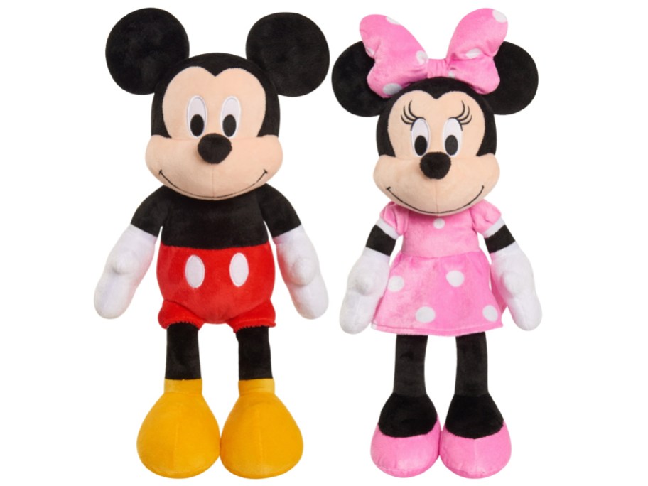 Two Mickey and Minnie plush dolls.