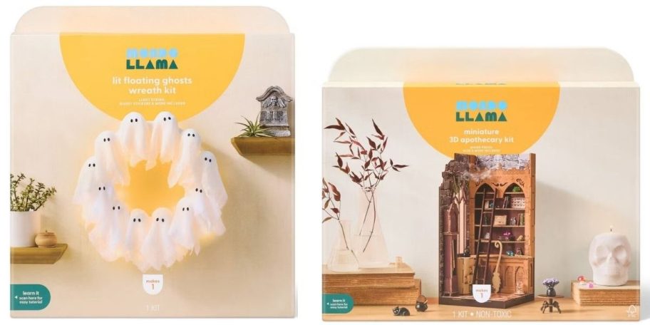 Mondo llama halloween ghost wreath and book nook