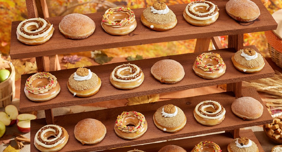 New Krispy Kreme fall doughnuts displayed on aboard