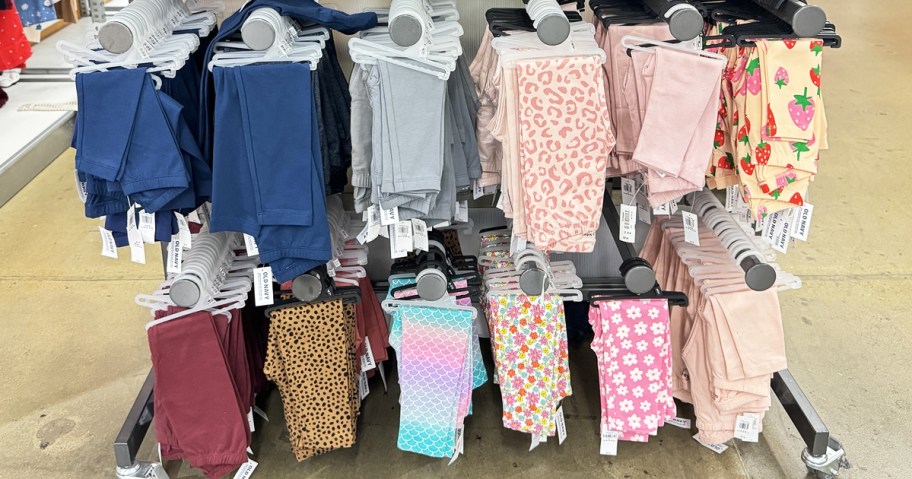 rack of girls leggings on display in old navy store