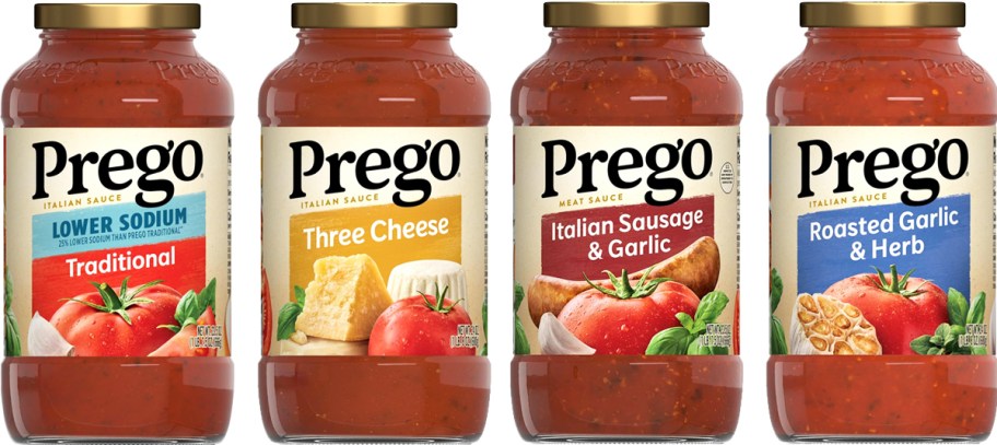 four jars of prego pasta sauces