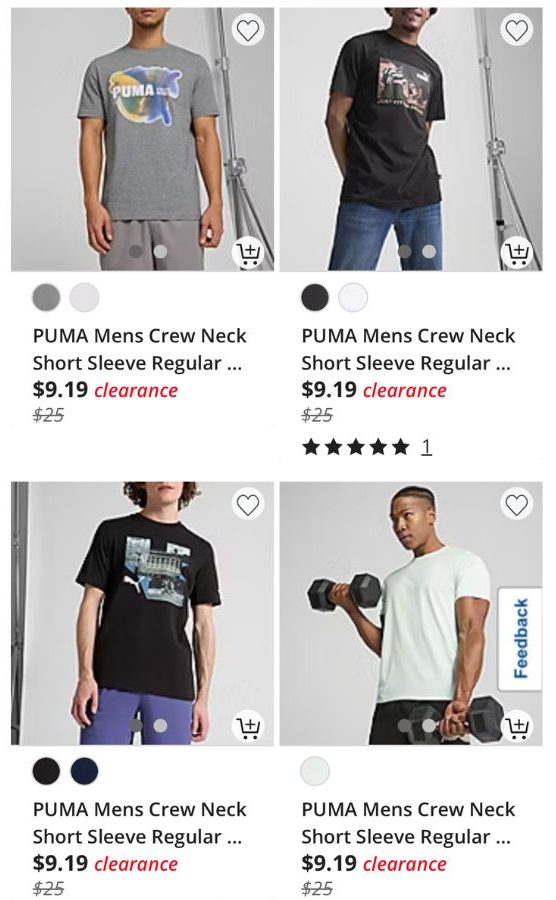 Screenshot of PUMA men's clothing on JCPenney.com