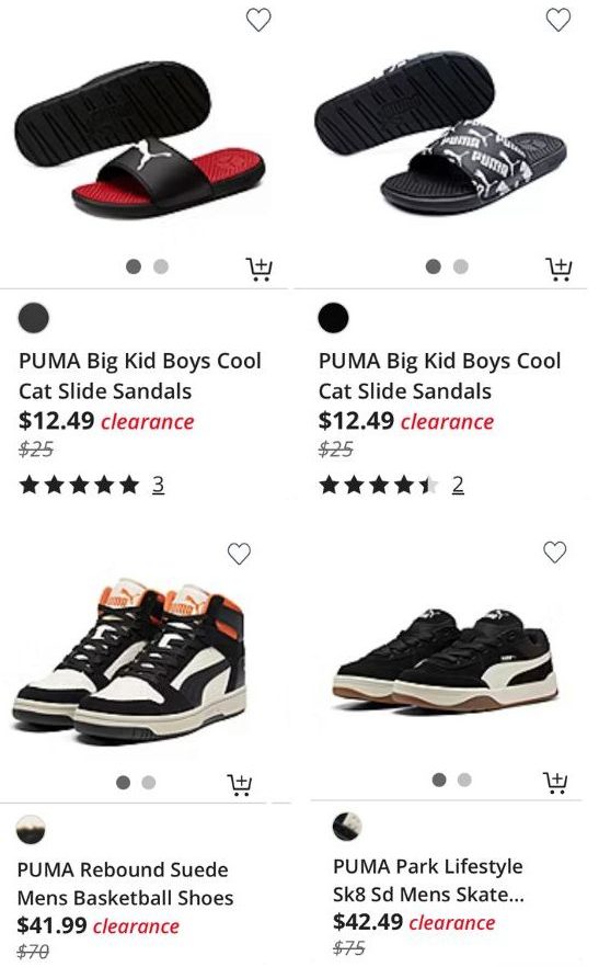 Screenshot of PUMA shoes on clearance on JCPenney.com