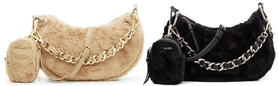 brown and black fuzzy purses