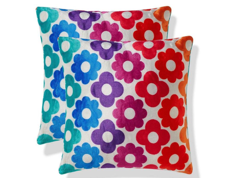 The Big One Printed Rainbow Floral Plush Pillow 2-Pack stock image