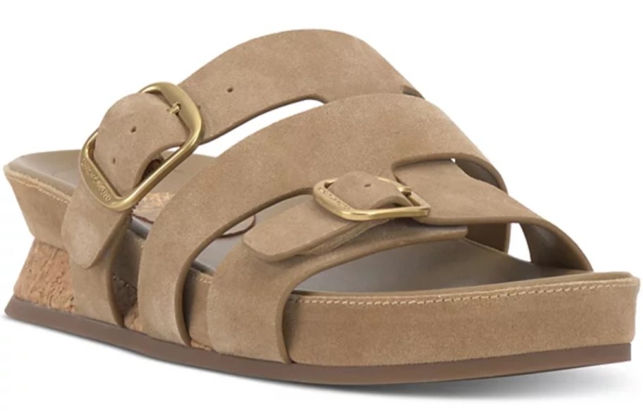 women's tan triple strap footbed sandal