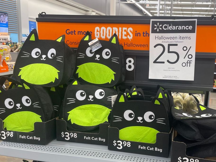 Way To Celebrate Halloween 10.5" Black Cat Felt Bags on shelf in store