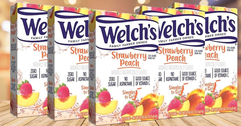 multiple boxes of Welch's drink mix singles