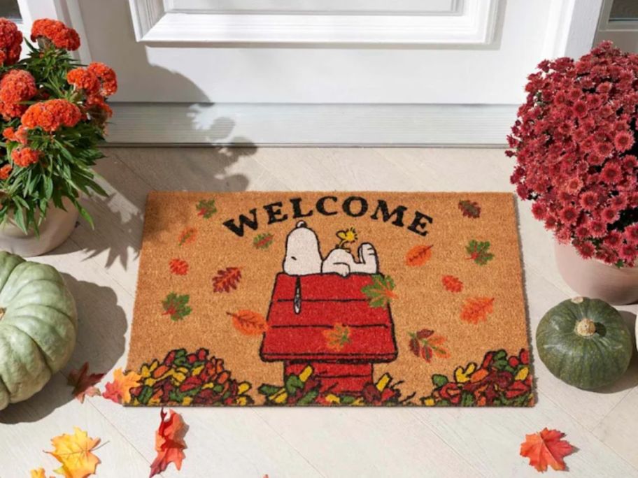 Welcome Snoopy Coir Mat 18 x 30 at doorstep