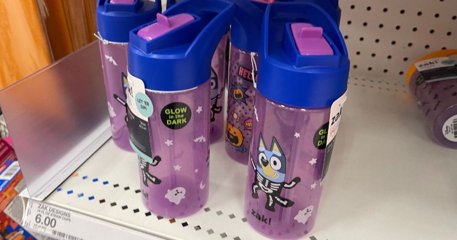 Zak Designs Glow in the Dark Cypress 16oz Straw Bottles with Bluey Halloween Design on the shelf at Target