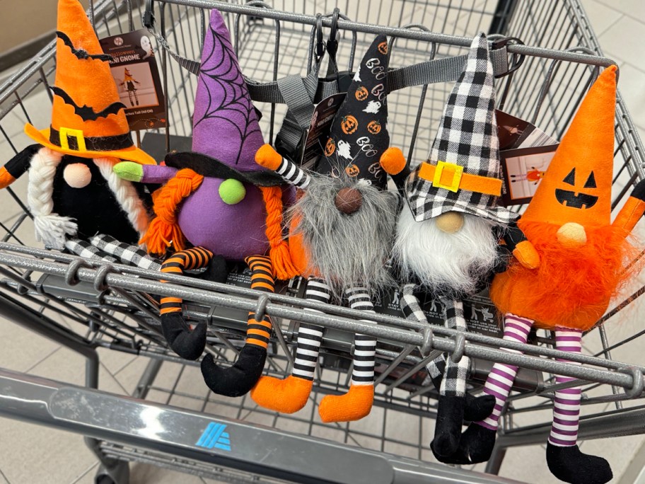 5 halloween gnomes in aldis shopping cart 